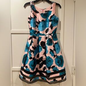 Fit and flare Floral Dress in Pink and Blue XS